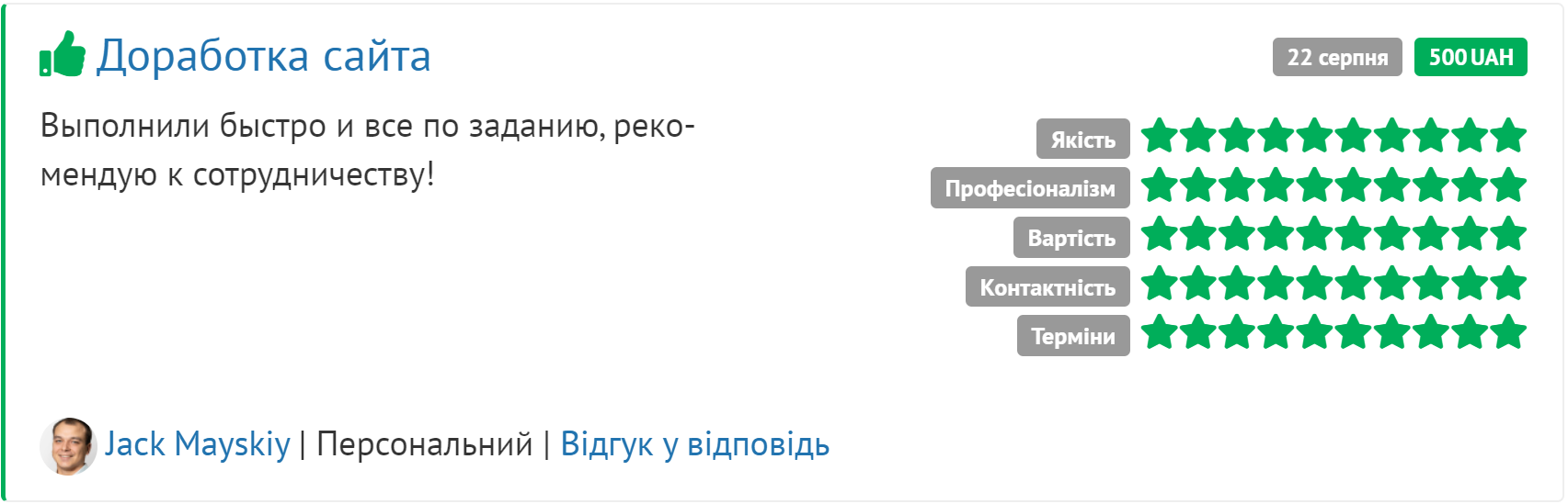Скрін відгука