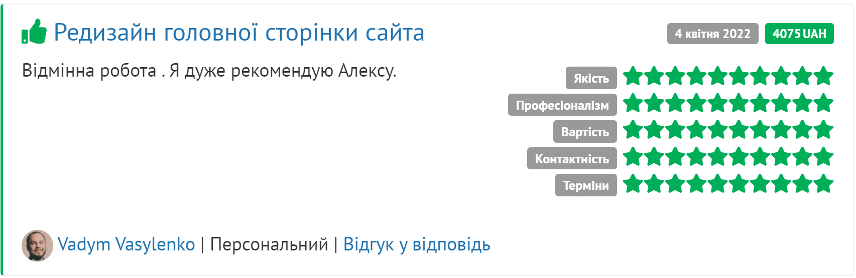 Скрін відгука