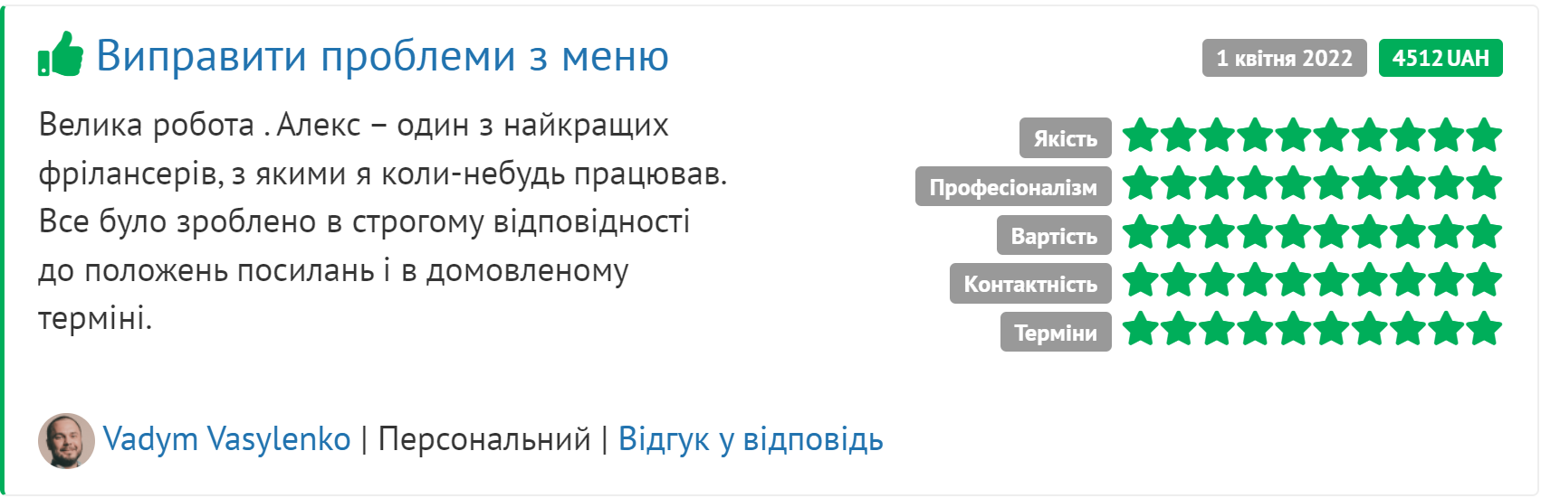Скрін відгука